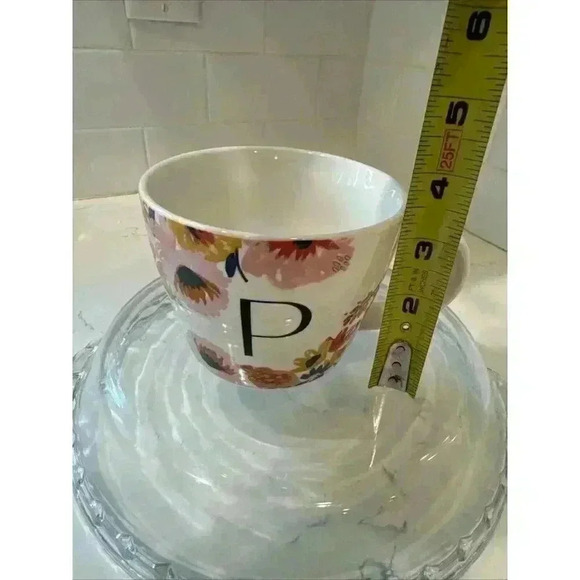 Opal House Mug "P" on White Background with Black Letter Spring Flowers - Picture 11 of 12